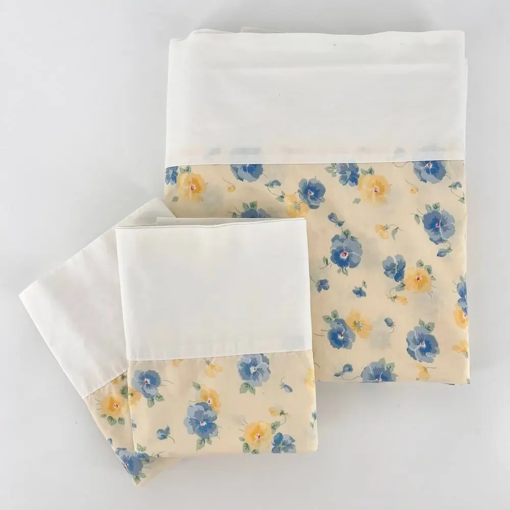 Vintage Cottagecore Floral Queen Sheet & Pillowcases 90s 1990s